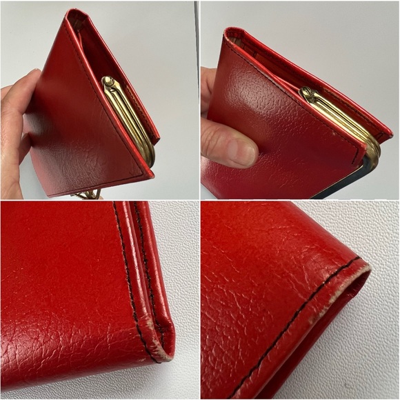 Vintage King calfskin wallet with kisslock poppy red, 1950-1960s retro ladys - Picture 13 of 16